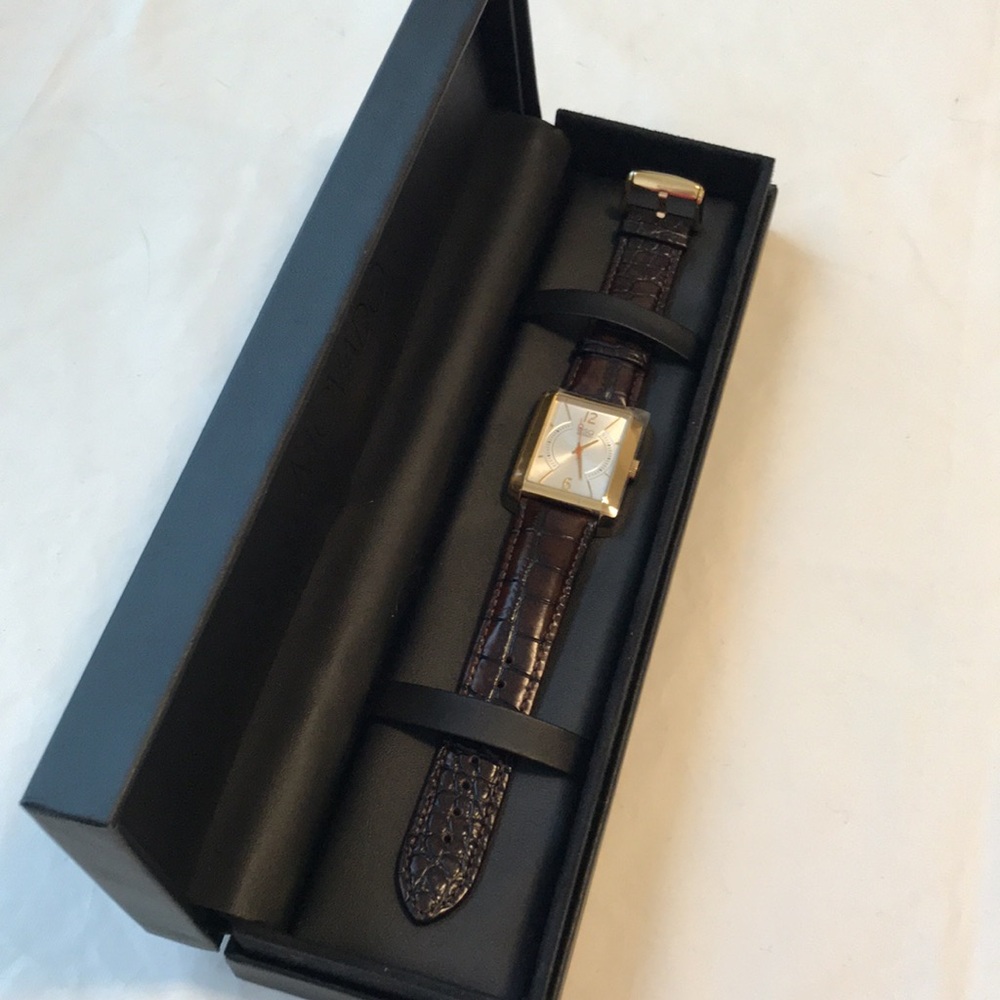 ESQ Movado Synthesis Gold-Tone Rectangular Watch with Brown Leather Strap - Picture 4 of 6